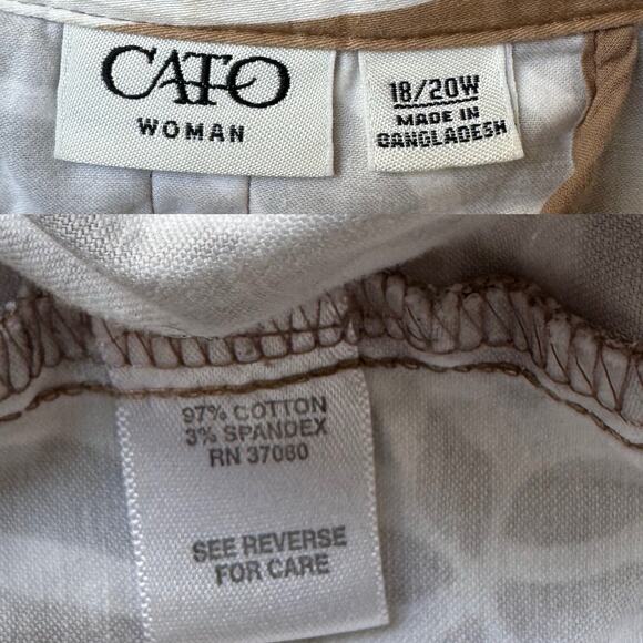 CATO Brown & White Cotton Belted Trench Coat Jacket Women's 18/20W - Picture 8 of 8